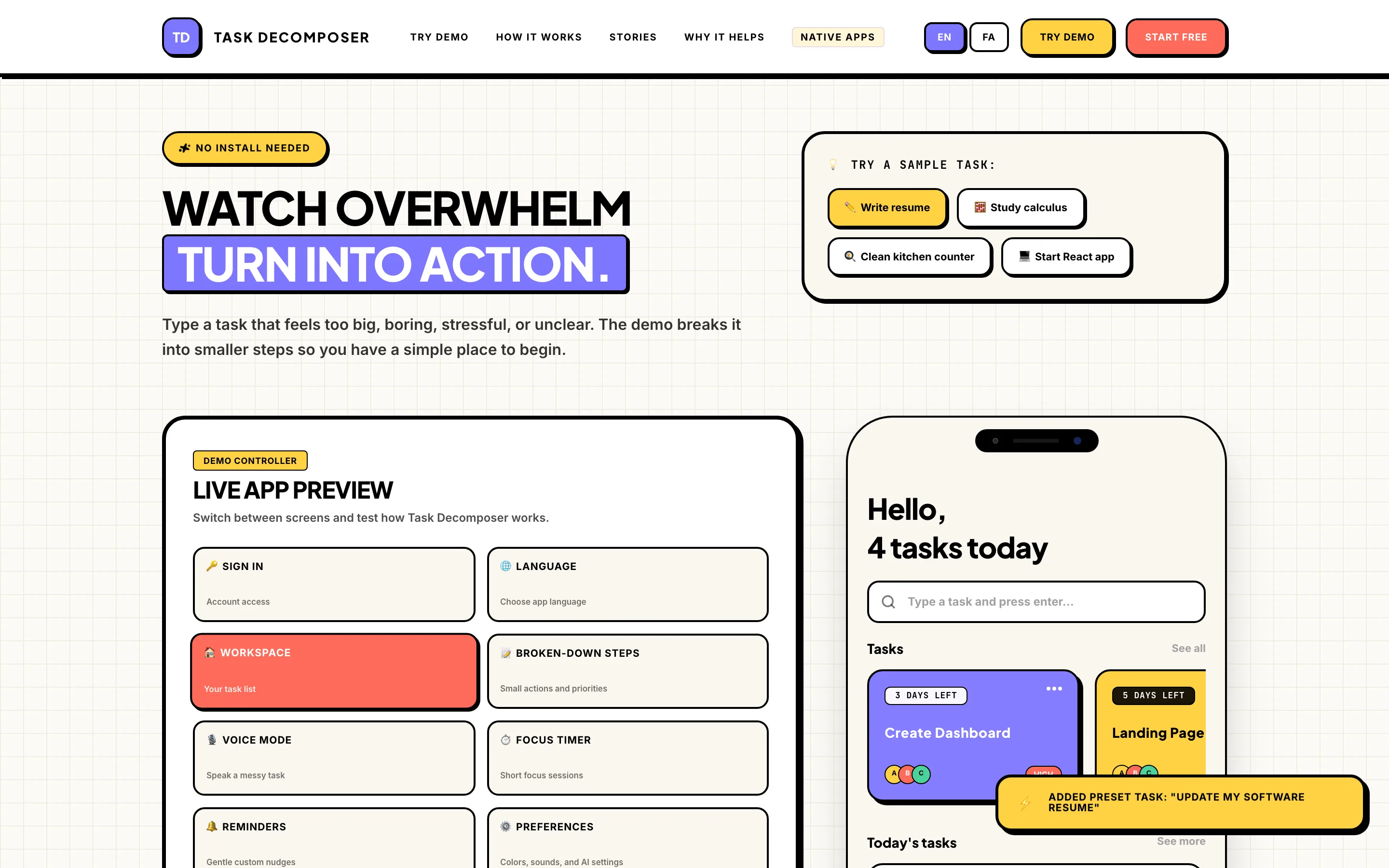 Task Decomposer — real product screen 2 of 10