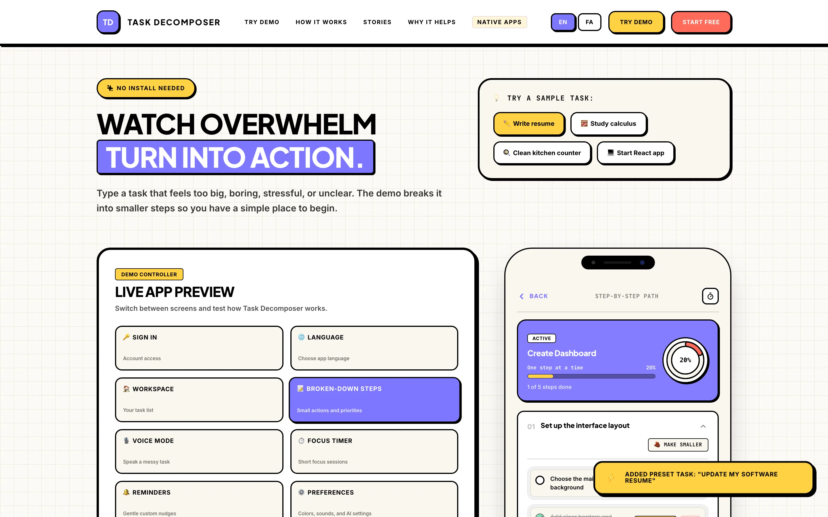 Task Decomposer — real product screen 3 of 10
